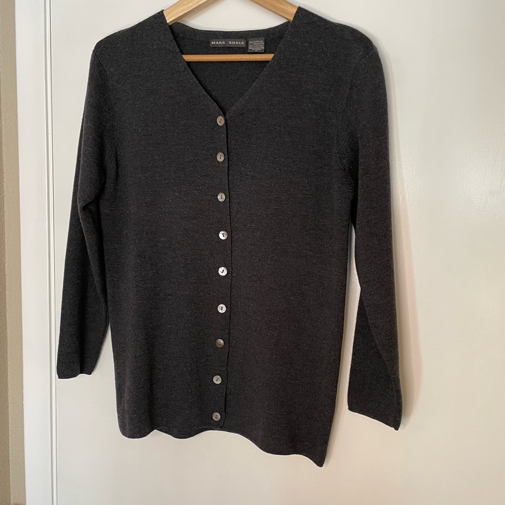 Cardigan Sweater Gray Mark Shale 100% Extra Fine Merino Wool - Picture 2 of 10